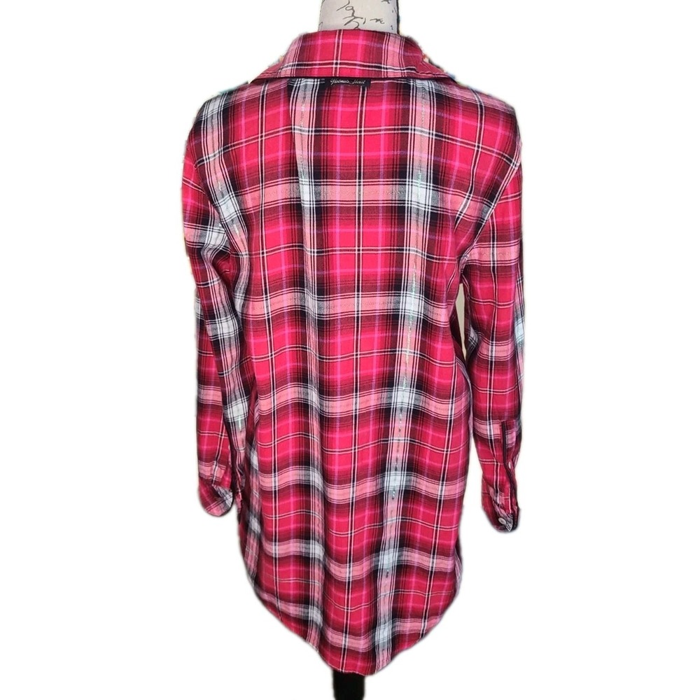 Victoria's Secret Red Plaid Flannel Sleep Shirt Nightshirt Women's XS Long - Picture 2 of 10